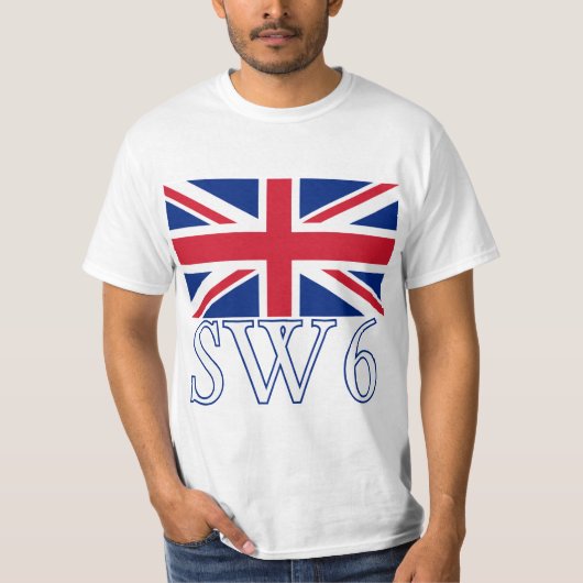 英国国旗が付いているロンドンの郵便番号SW6 Tシャツ (正面)