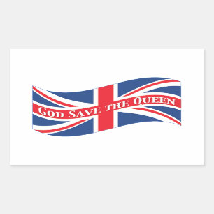 英国国旗との女王陛下万歳 長方形シール