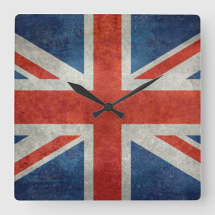 英国国旗のイギリスのイギリスの旗のレトロのスタイルの時計 スクエア壁時計
