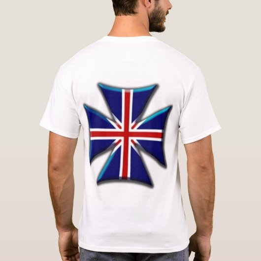 英国国旗のイギリスのバイクもしくは自転車に乗る人のマルタの鉄の十字 Tシャツ (裏面)