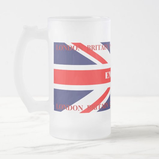 英国国旗のイギリスのロンドンのイギリスの旗 フロストグラスビールジョッキ (左)