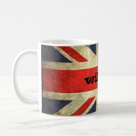 英国国旗のグランジでパーソナライズなマグ コーヒーマグカップ (左)