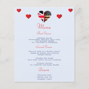 英国国旗のハートロマン結婚ティックのメニュー