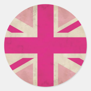 英国国旗のピンクの古いステッカー ラウンドシール