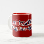 英国国旗のユニオンジャック愛国的デザイン ツートーンマグカップ (正面左)
