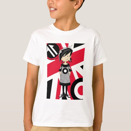 英国国旗のレトロのモダンな女の子 Tシャツ (正面)