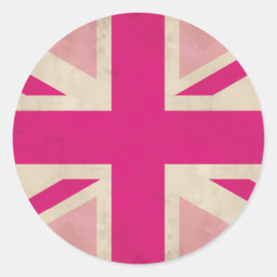 英国国旗の古いピンクのステッカー ラウンドシール