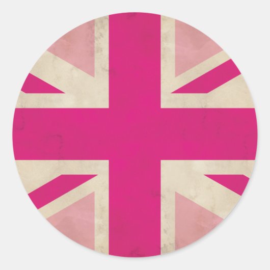 英国国旗の古いピンクのステッカー ラウンドシール (正面)