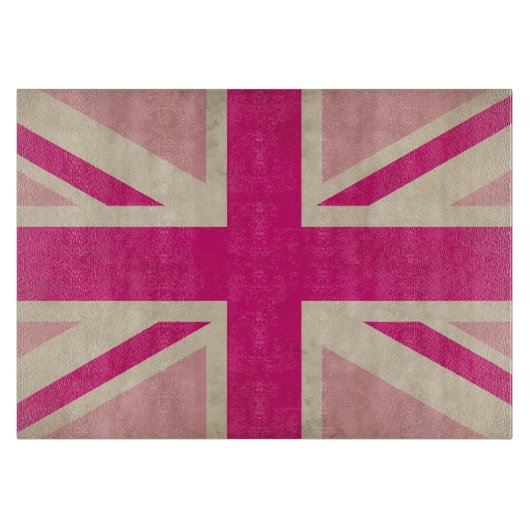 英国国旗の古い旗のガラスまな板 カッティングボード (正面)