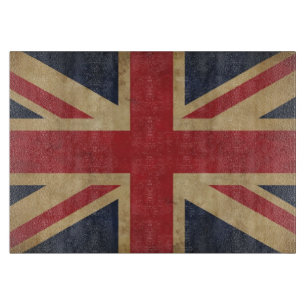 英国国旗の古い旗のガラスまな板 カッティングボード