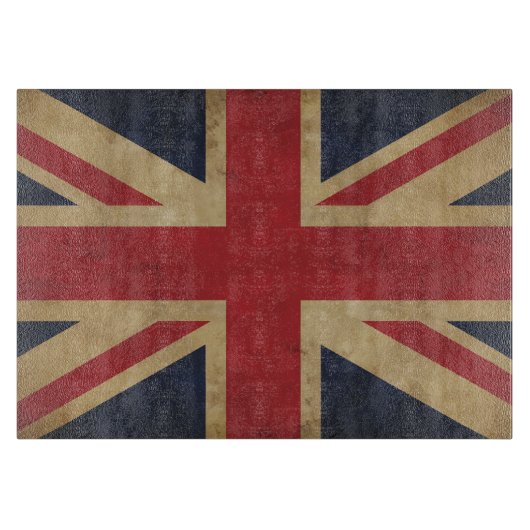 英国国旗の古い旗のガラスまな板 カッティングボード (正面)