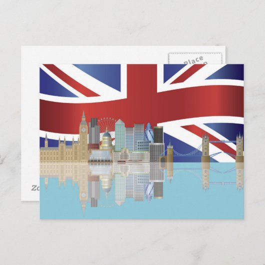 英国国旗の旗の郵便はがきとのロンドンのイギリスのスカイライン ポストカード (正面/裏面)