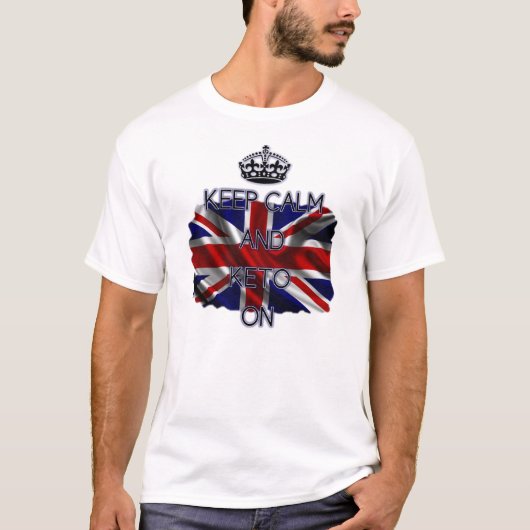 英国国旗の背景が付いている平静そしてKetoを、保って下さい Tシャツ (正面)