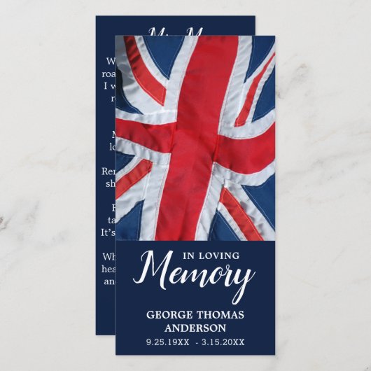 英国国旗の記念祈りの言葉葬式ブックマーク (正面/裏面)