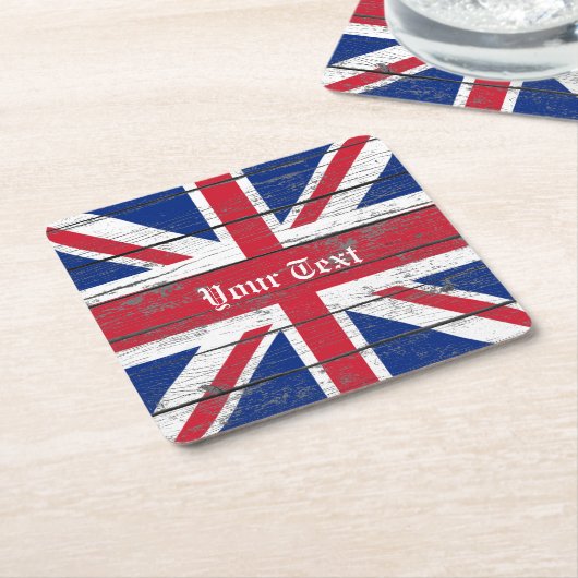 英国国旗の風化させた木は個人化なります スクエアペーパーコースター (アングル)