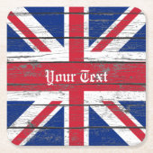 英国国旗の風化させた木は個人化なります スクエアペーパーコースター (正面)