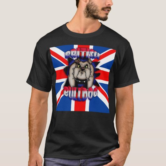 英国国旗のTシャツを持つイギリスのブルドッグ Tシャツ (正面)