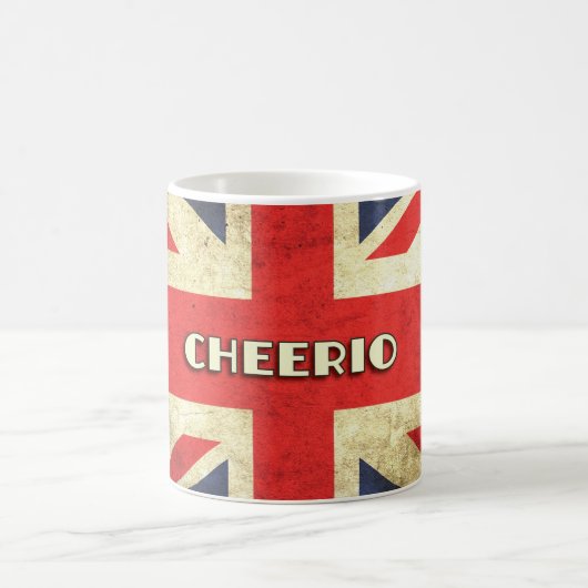 英国国旗グランジな| Cheerioのイギリスの文字 コーヒーマグカップ (中央)