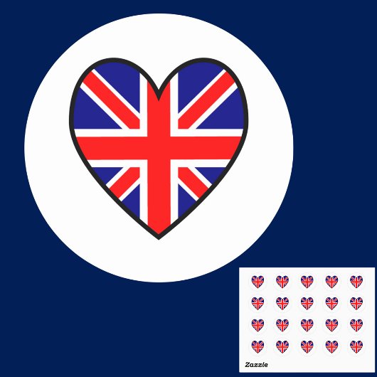 英国国旗ハートバレンタイン ラウンドシール
