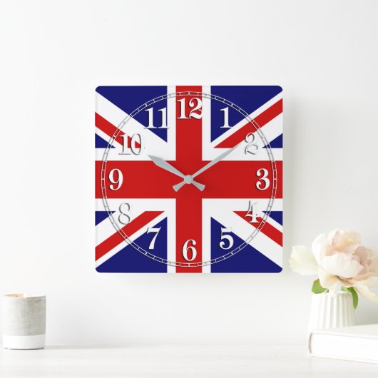 英国国旗統一された スクエア壁時計 (ホーム)