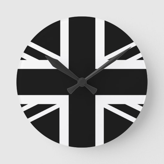 英国国旗黒く及び白くクラシックなイギリス(イギリス)の旗 ラウンド壁時計 (正面)