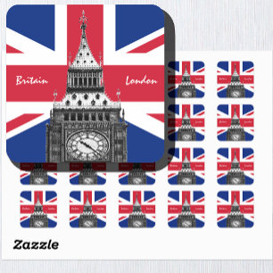 英国国旗&ビッグベン-ロンドン、英国/スポーツファン スクエアシール