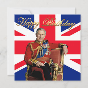 英国旗とチャールズ3世 Happy Birthday カード