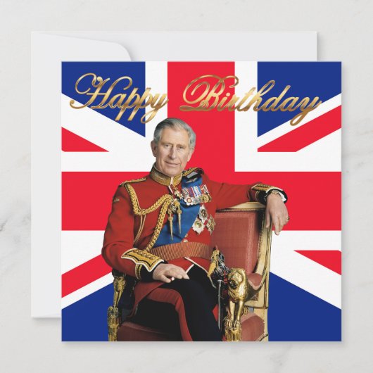 英国旗とチャールズ3世 Happy Birthday カード (正面)