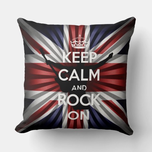 英国旗 ユニオンジャックとKeep calm and Rock On クッション (正面)