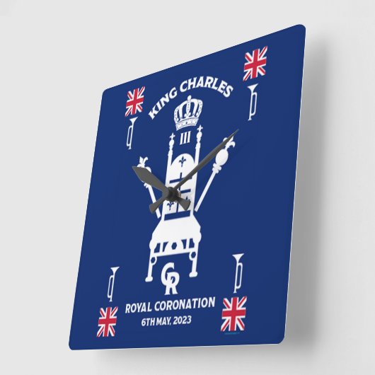 英国王室の戴冠王チャールズIII スクエア壁時計 (傾斜)