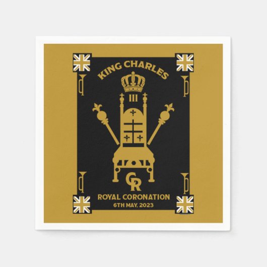 英国王室の戴冠王チャールズIII スタンダードカクテルナプキン (正面)