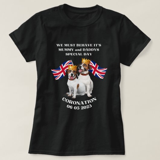 英国王室の犬クラウン連合ジャック英国王コロナト Tシャツ (デザイン正面)