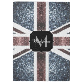 英国素朴国旗の赤い青いきらめきグリッターモノグラム クリップボード (裏面)