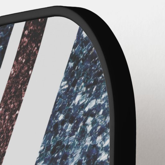 英国素朴国旗の赤い青いきらめきグリッターモノグラム ピックルボールラケット (左詳細)