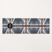 英国素朴国旗の赤い青いきらめきグリッターモノグラム ヨガマット (正面(横))