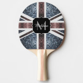 英国素朴国旗の赤い青いきらめきグリッターモノグラム 卓球ラケット (正面)