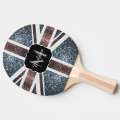 英国素朴国旗の赤い青いきらめきグリッターモノグラム 卓球ラケット (横)