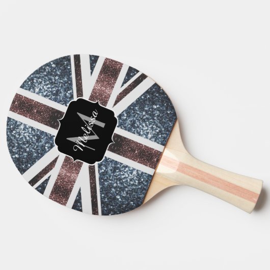 英国素朴国旗の赤い青いきらめきグリッターモノグラム 卓球ラケット (横)