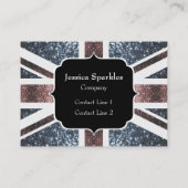 英国素朴国旗の赤い青いきらめきグリッターモノグラム 名刺 (裏面)