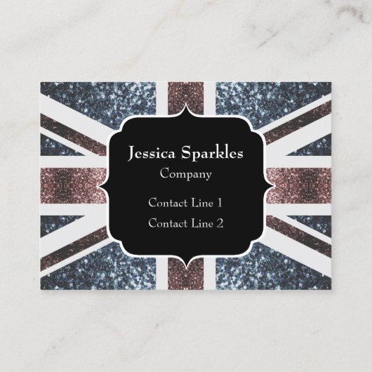 英国素朴国旗の赤い青いきらめきグリッターモノグラム 名刺 (裏面)