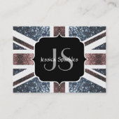 英国素朴国旗の赤い青いきらめきグリッターモノグラム 名刺 (正面)