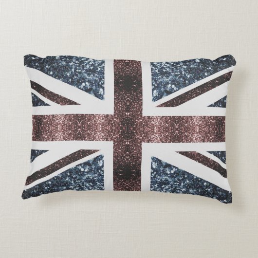 英国素朴国旗の赤い青い輝きのグリッター アクセントクッション (裏面)