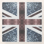 英国素朴国旗の赤い青い輝きのグリッター ガラスコースター (正面)