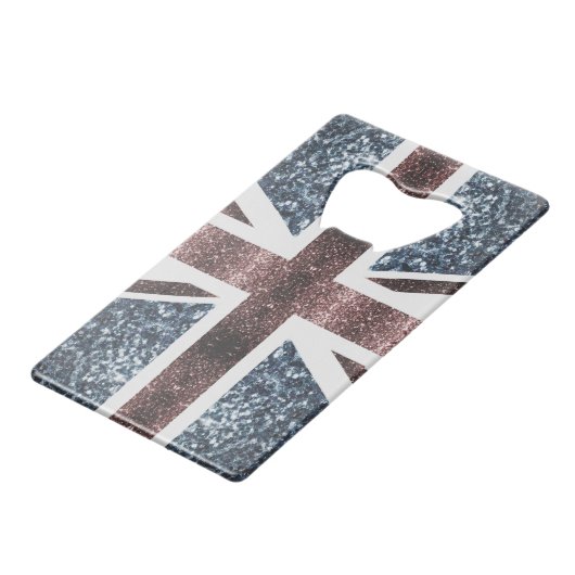英国素朴国旗の赤い青い輝きのグリッター クレジットカード栓抜き (正面アングル)
