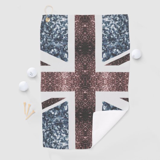 英国素朴国旗の赤い青い輝きのグリッター ゴルフタオル (インサイチュ)