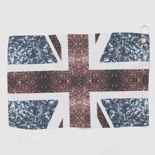 英国素朴国旗の赤い青い輝きのグリッター ゴルフタオル (横)