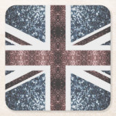 英国素朴国旗の赤い青い輝きのグリッター スクエアペーパーコースター (正面)