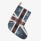 英国素朴国旗の赤い青い輝きのグリッター スモールクリスマスストッキング (正面 (吊り時))
