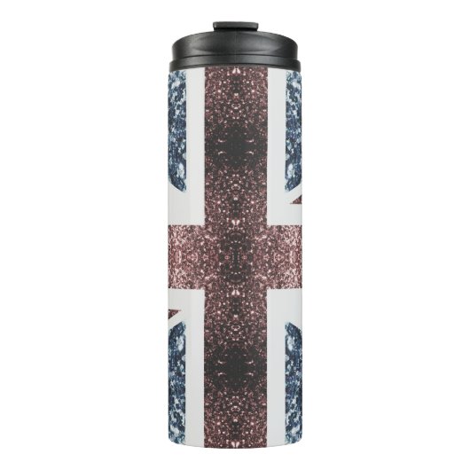 英国素朴国旗の赤い青い輝きのグリッター タンブラー (正面)