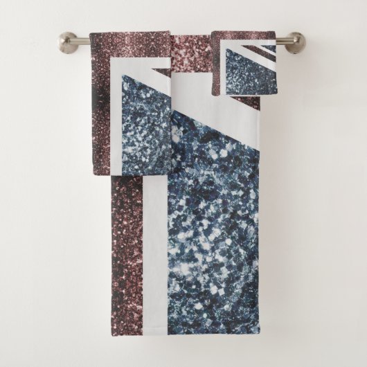 英国素朴国旗の赤い青い輝きのグリッター バスタオルセット (インサイチュ)